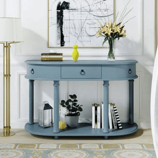 Farmhouse Half-Moon Console Table with Drawer and Shelf – 48" Entryway Accent Table with Glossy Finish