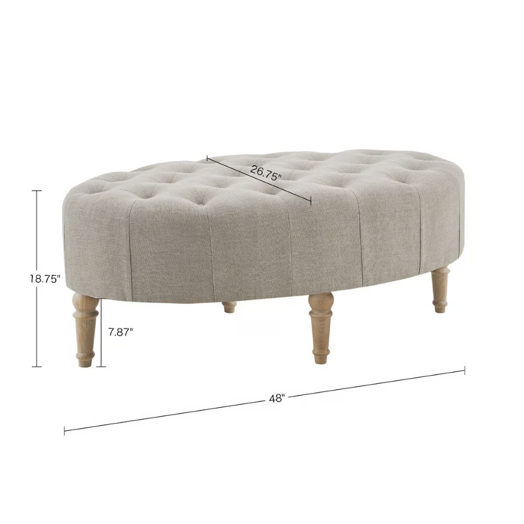 Clara Tufted Oval Ottoman | Upholstered Coffee Table Bench