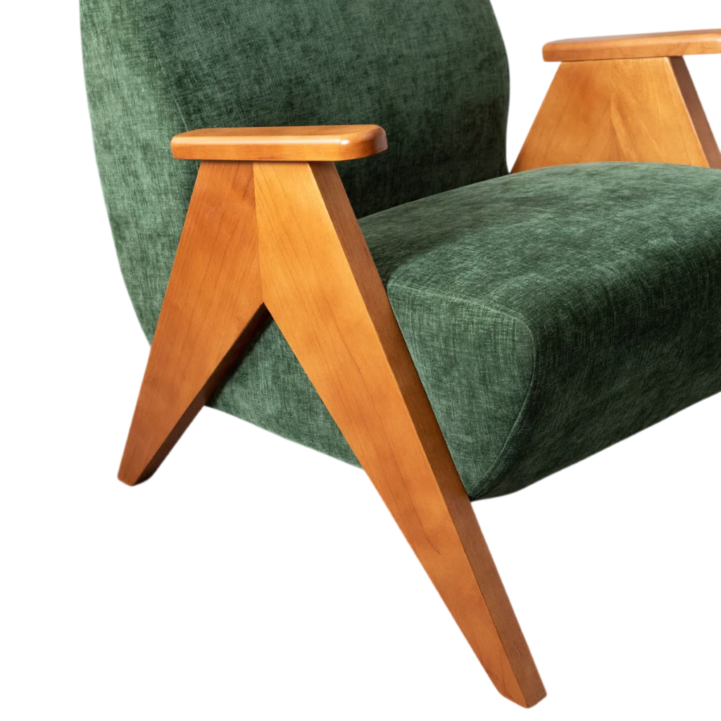 Handmade Mid-Century Wooden Armchair | Solid Wood Single Sofa Chair (Beige)