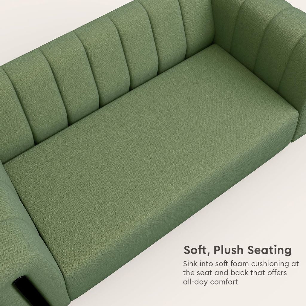 Paramount 2-Seater Fabric Sofa | Solid Wood Frame, Green