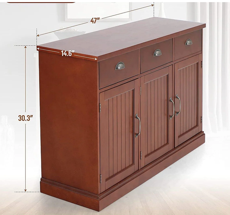 Kitchen Cabinet Console Table with 3 Drawers & 3 Doors for Dining or Living Room