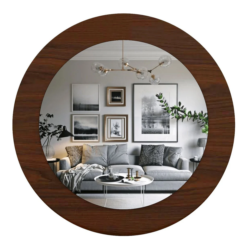 Decorative Round Wooden Wall Mirror – Handcrafted Accent
