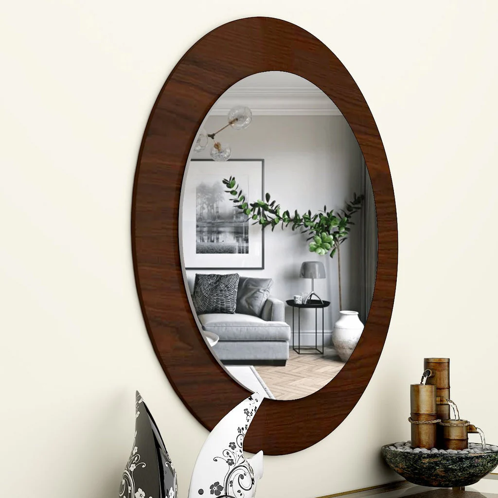 Decorative Round Wooden Wall Mirror – Handcrafted Accent