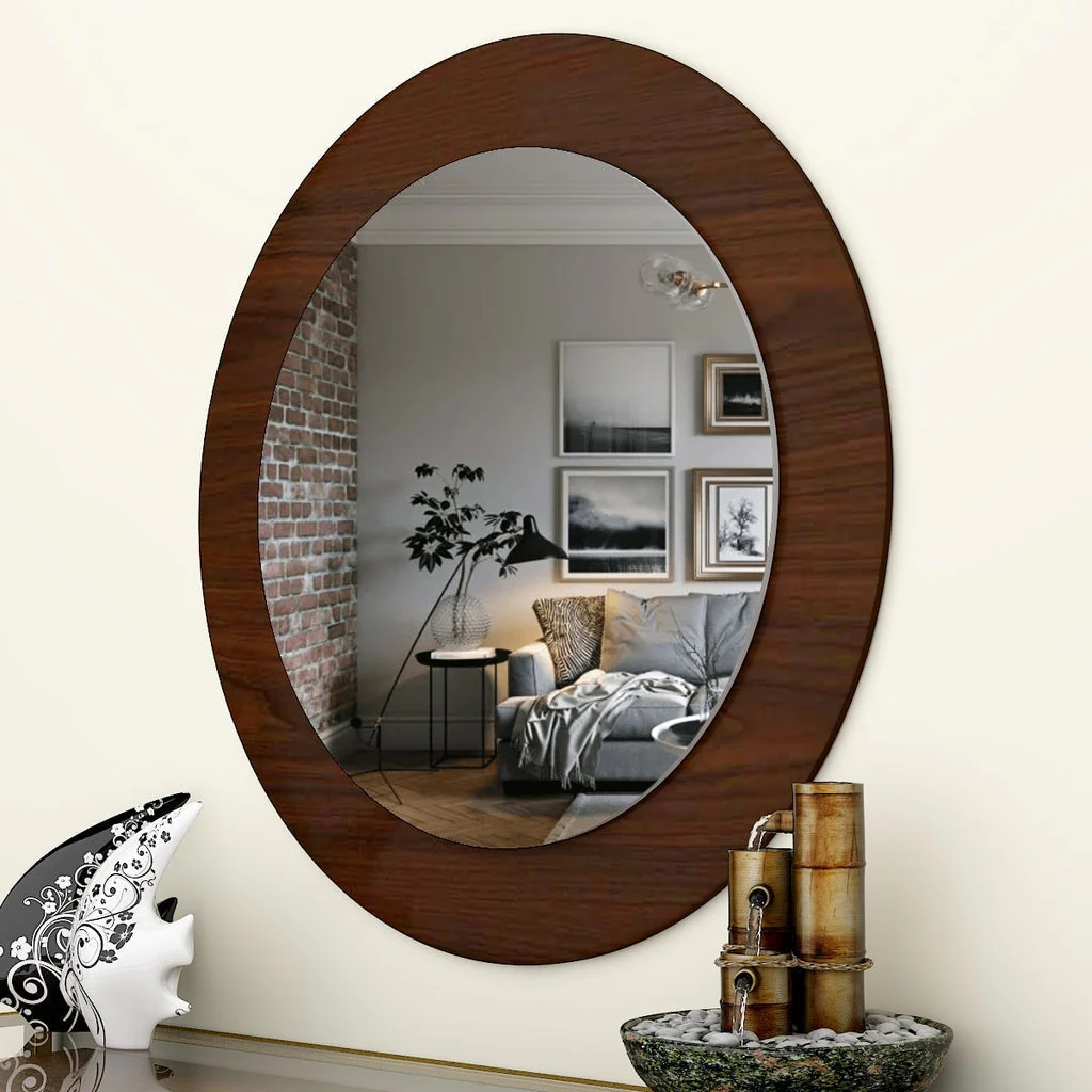 Decorative Round Wooden Wall Mirror – Handcrafted Accent