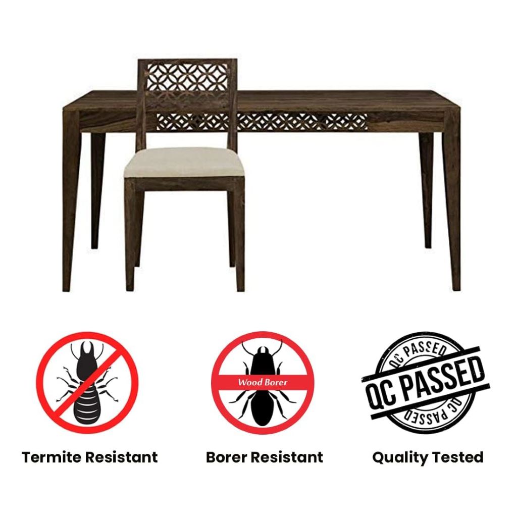 Solid Sheesham Wood 6 Seater Dining Table Set with Jute Fabric Chairs – Teak Brown Finish