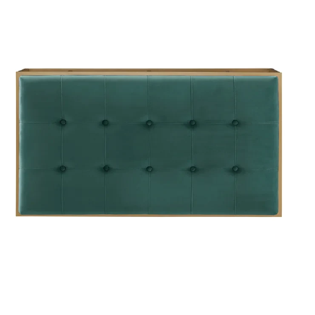 Green tufted headboard on a white background