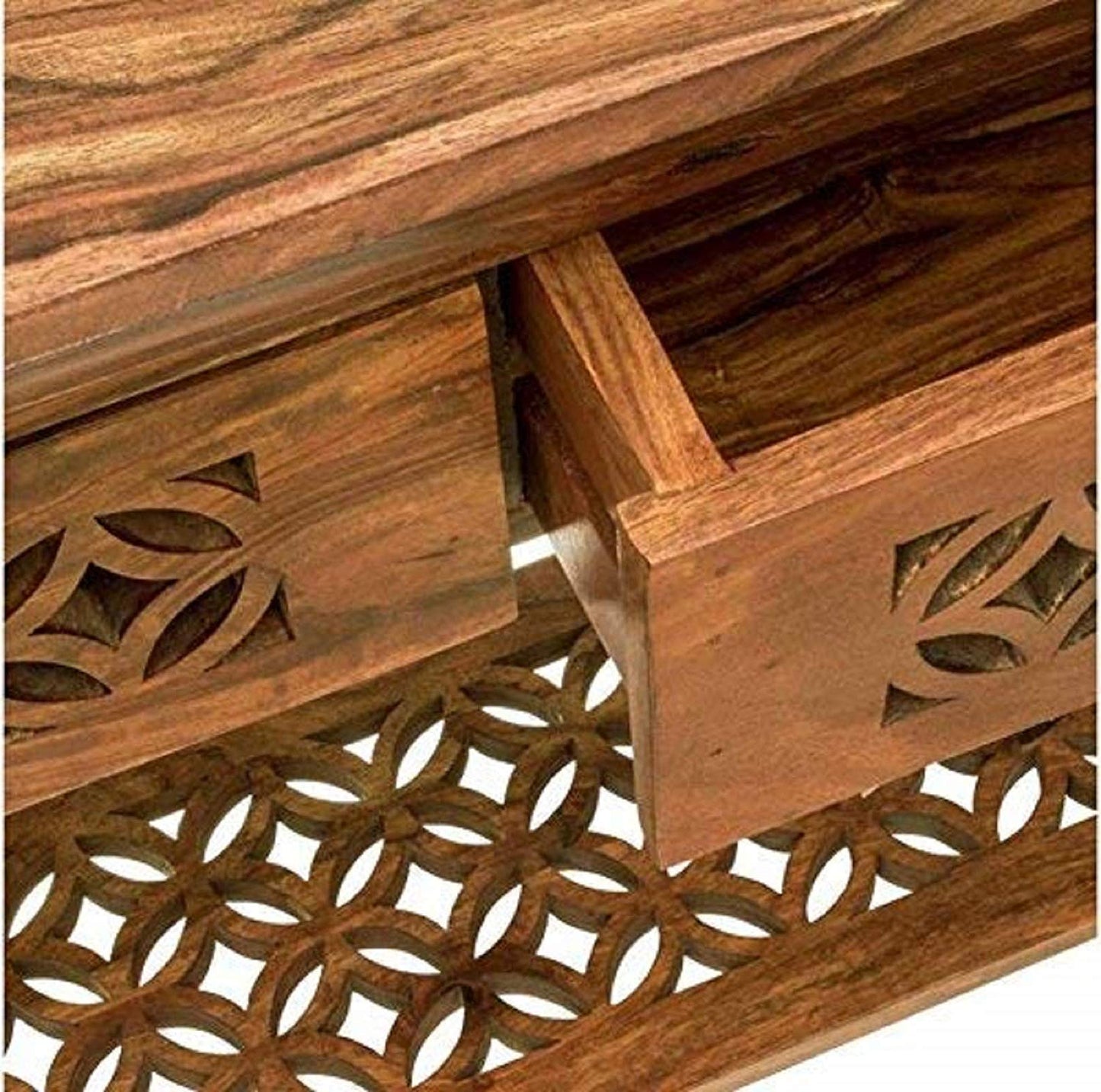 Solid Sheesham Wood Console Table for Living Room | 2-Drawer & Shelf Storage