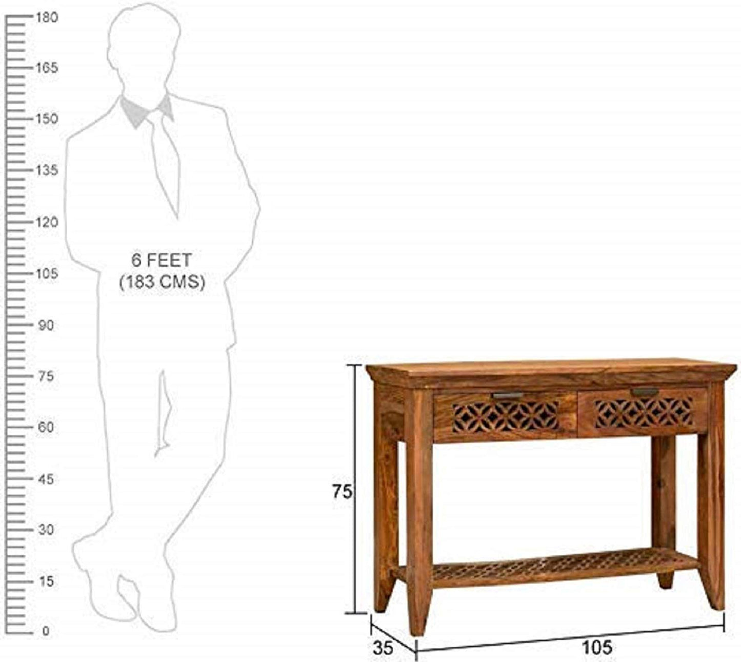 Solid Sheesham Wood Console Table for Living Room | 2-Drawer & Shelf Storage