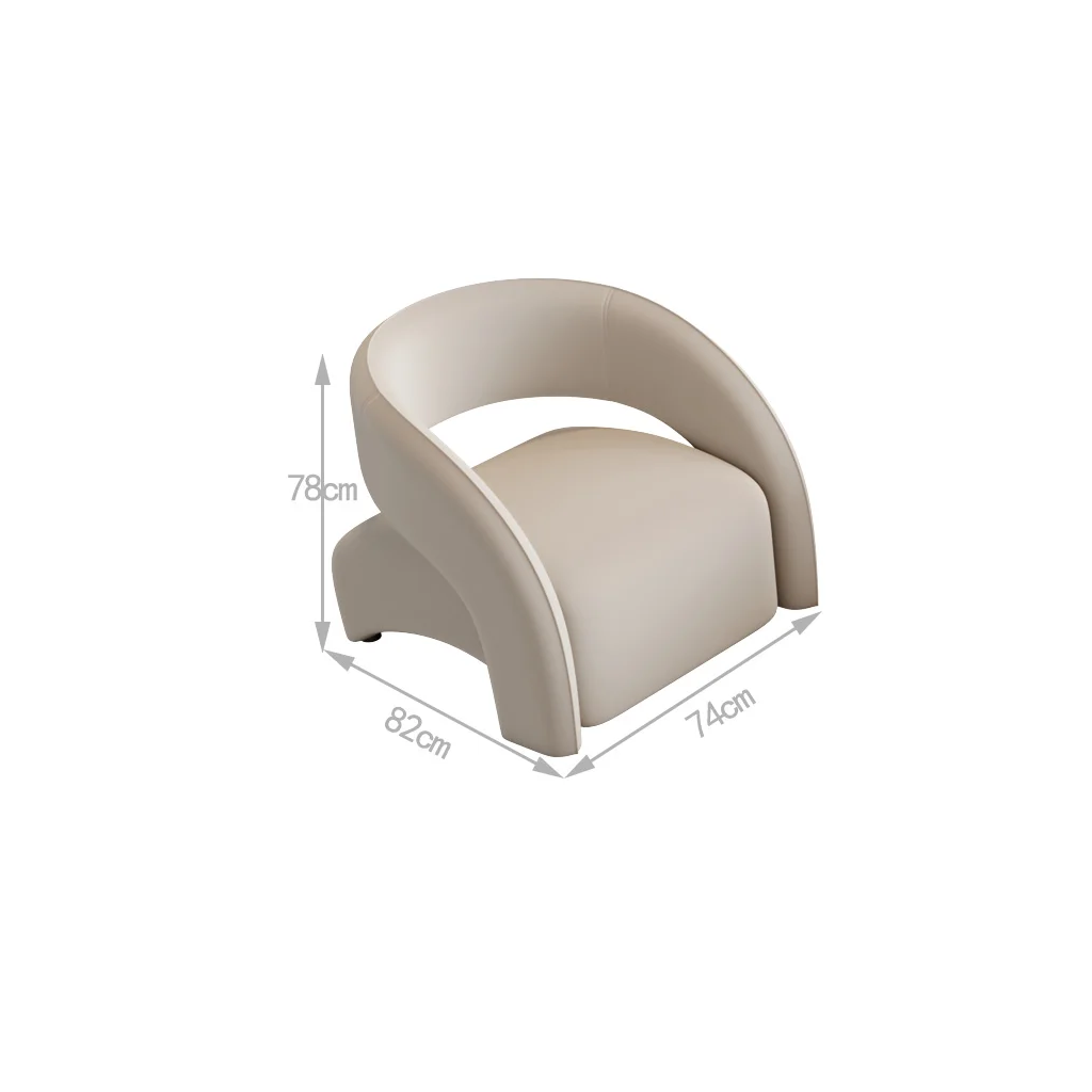 Beige chair with dimensions labeled on a white background