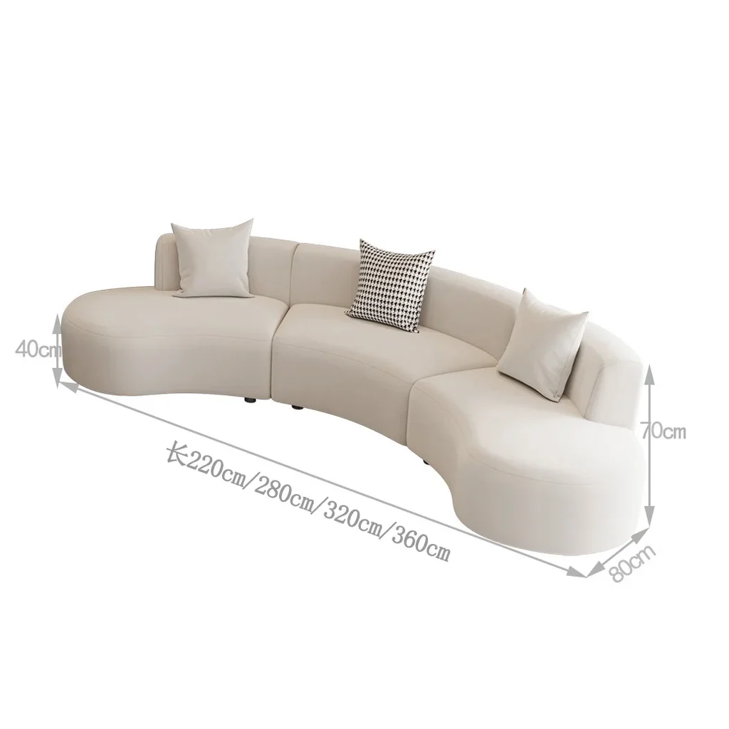 Beige sectional sofa with dimensions indicated on a white background