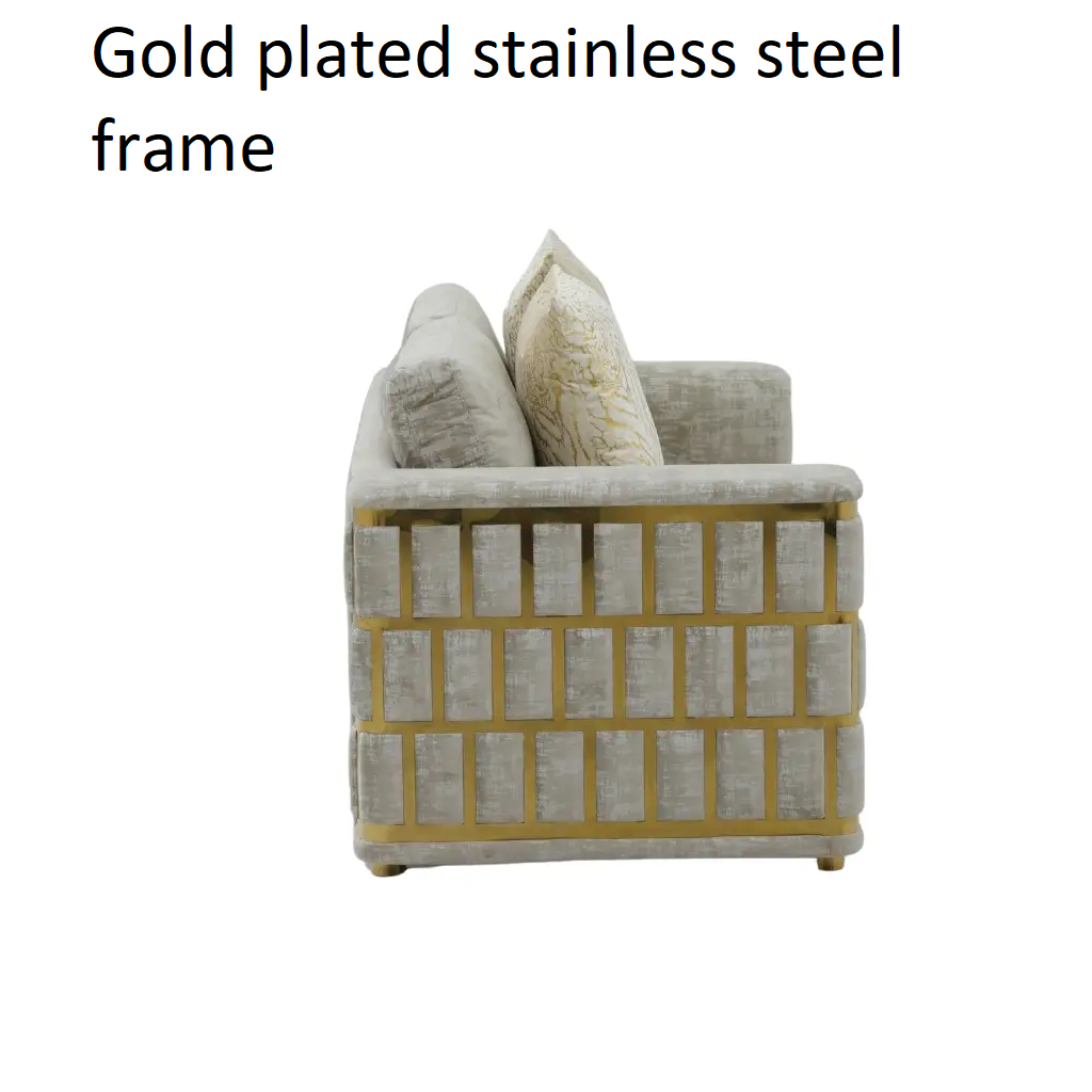 Chair with gold plated stainless steel frame on a white background