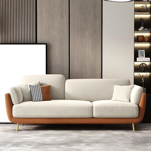 Luxurious Traditional Chesterfield 3-Seater Sofa (Brown & Beige)