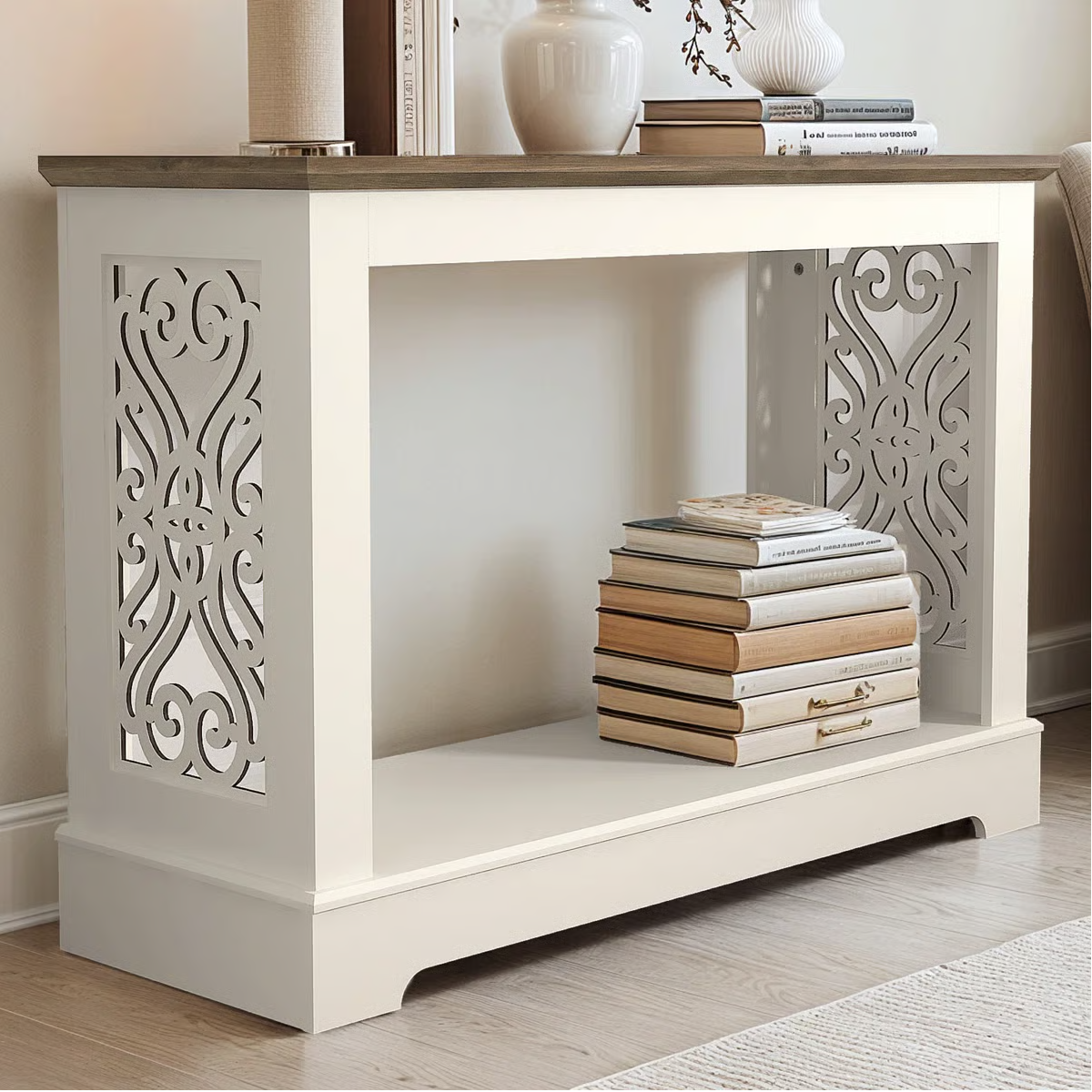 Korbin 42'' Console Table – Ivory & Knotty Oak Finish