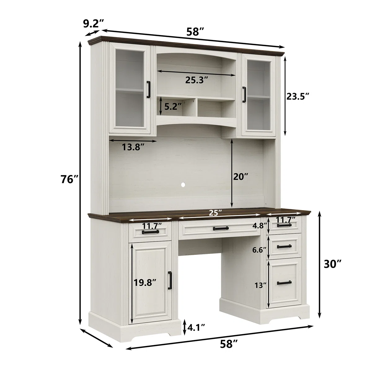 58" Computer Desk with Power Outlet & Hutch, Large Home Office Desk with Storage Shelves and Monitor Stand