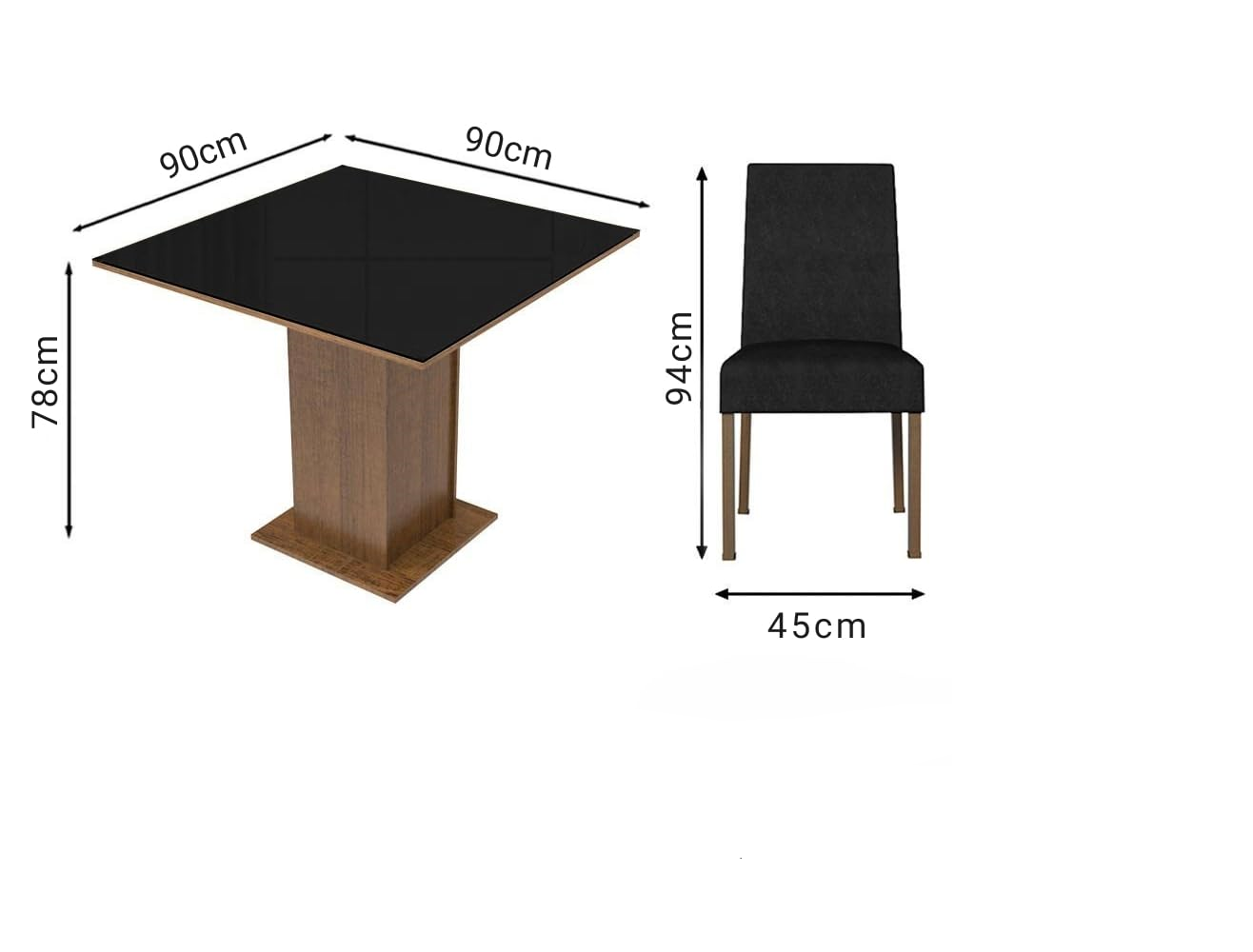 4-Seater Dining Set with Square Glass Table Top, Sturdy Wooden Frame, Fully Cushioned Seats – 90 cm, Brown/Black
