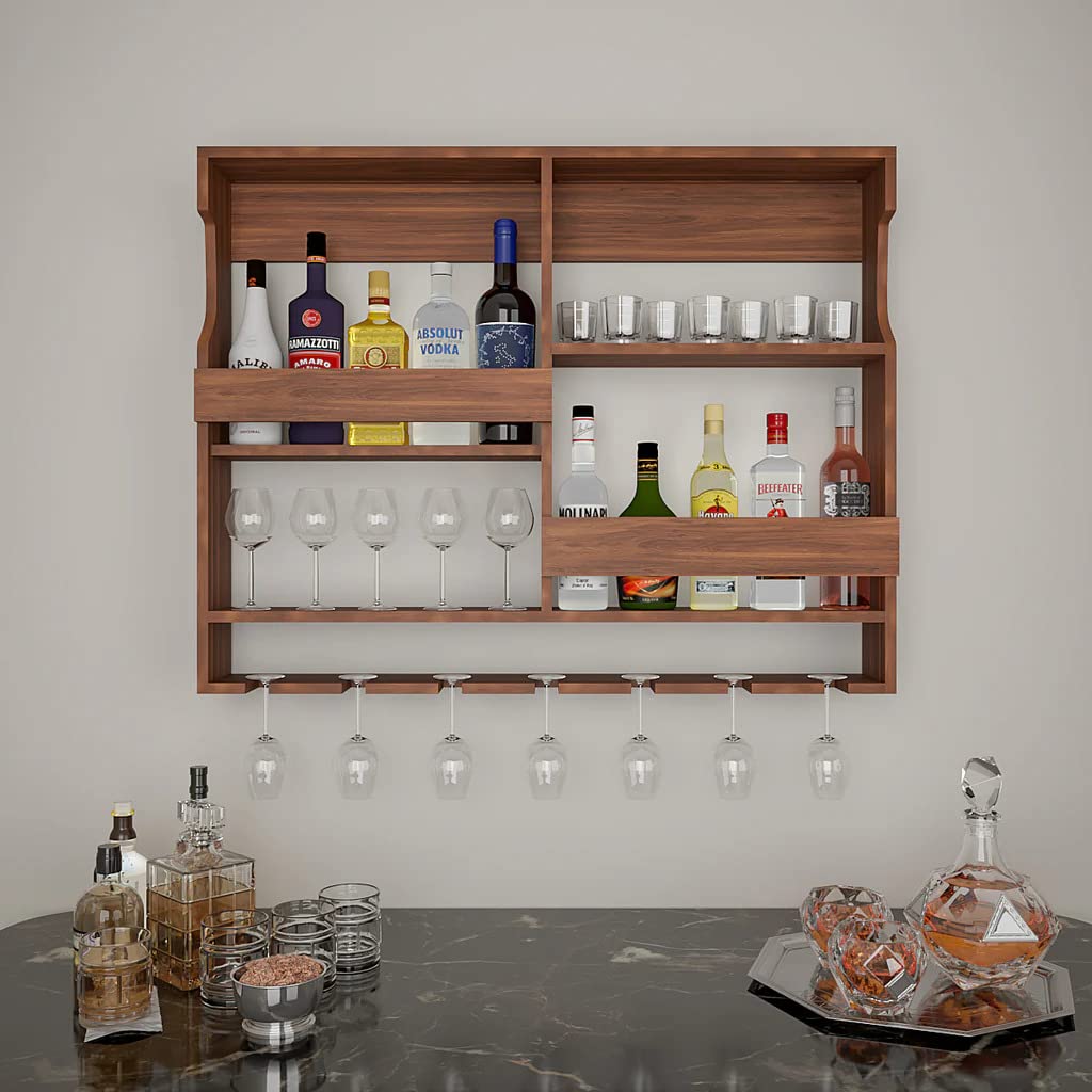 Wooden Wall-Mounted Wine Rack  30x24 Inch (Rosewood, Natural Finish)