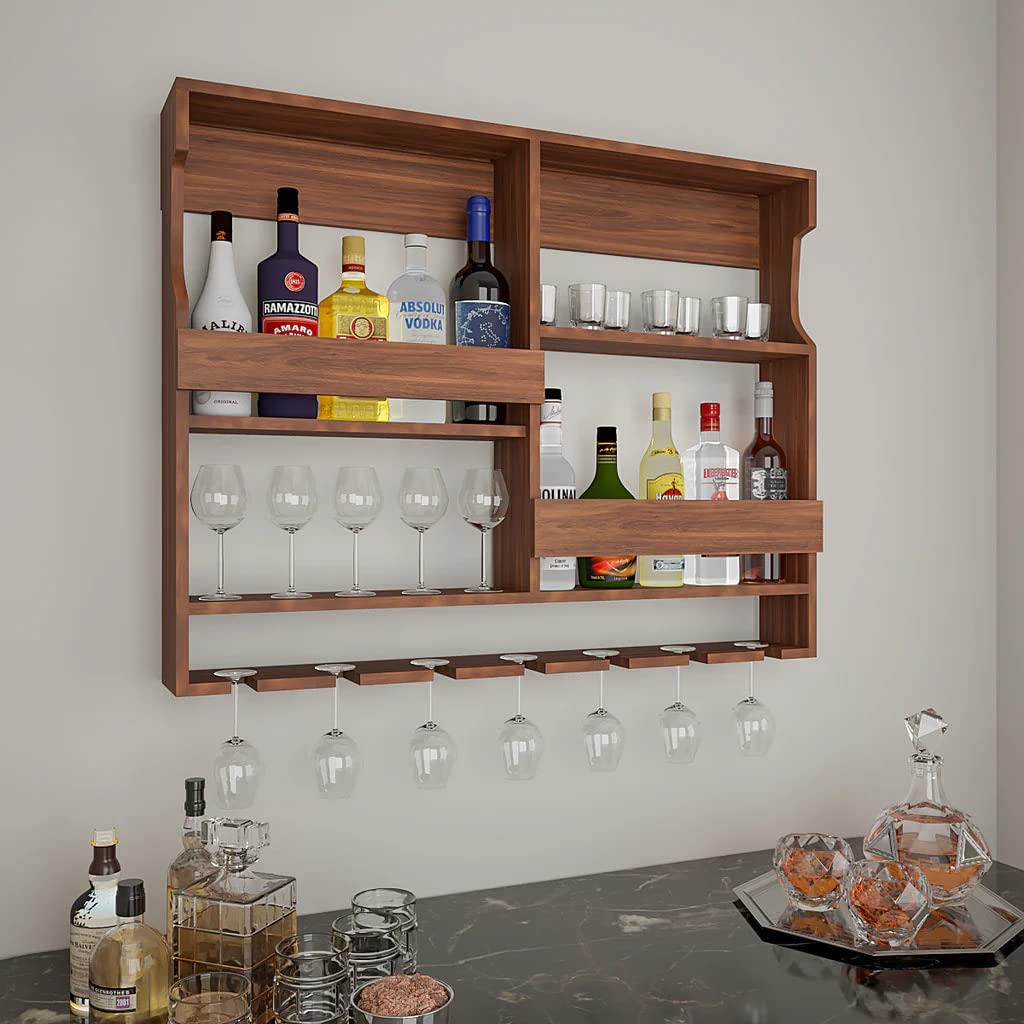 Wooden Wall-Mounted Wine Rack  30x24 Inch (Rosewood, Natural Finish)