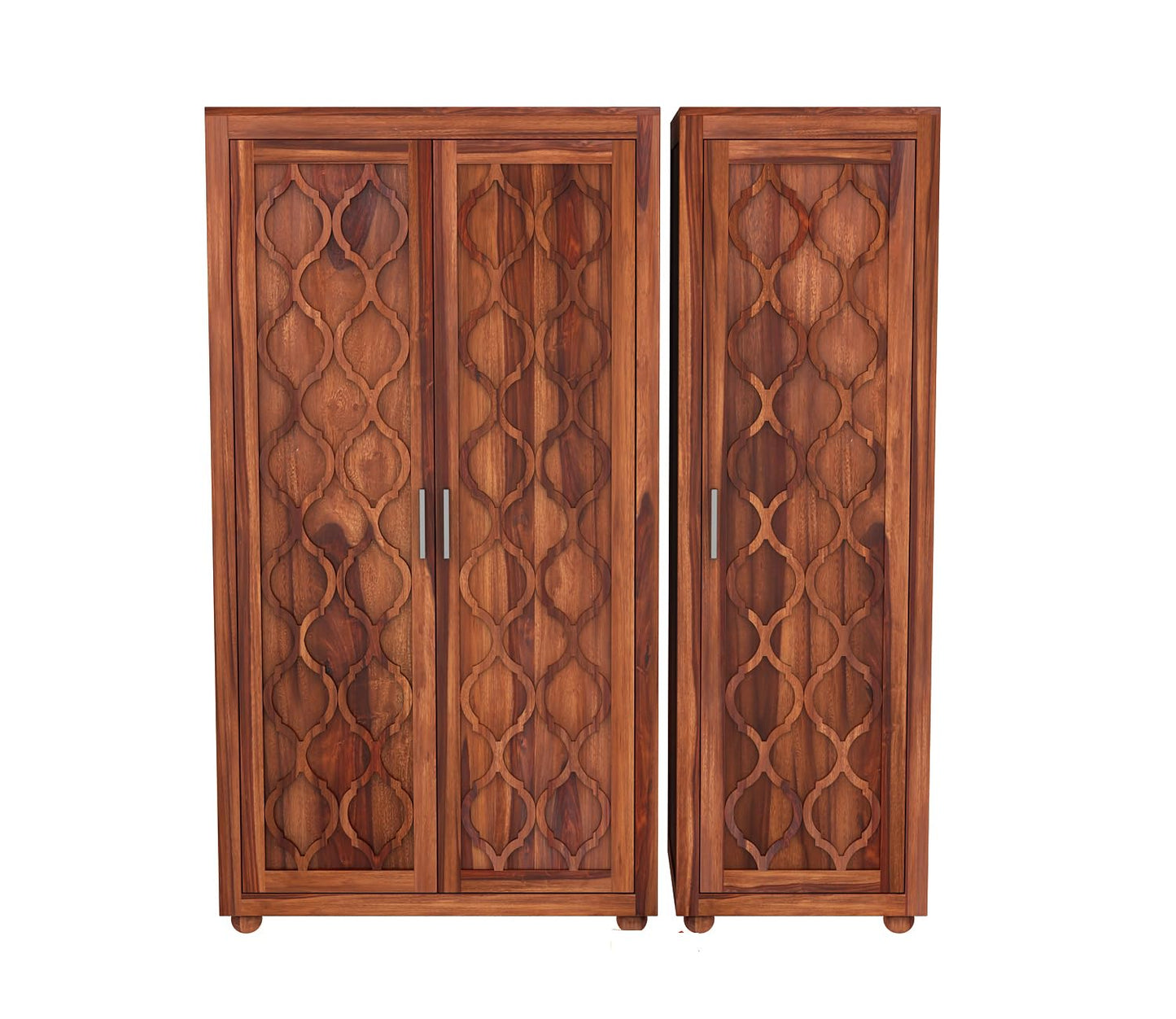 Solid Sheesham Wood 3-Door Wardrobe with 2 Drawers, 6 Shelves & Hanging Space – Large Bedroom Almirah (Honey Finish)