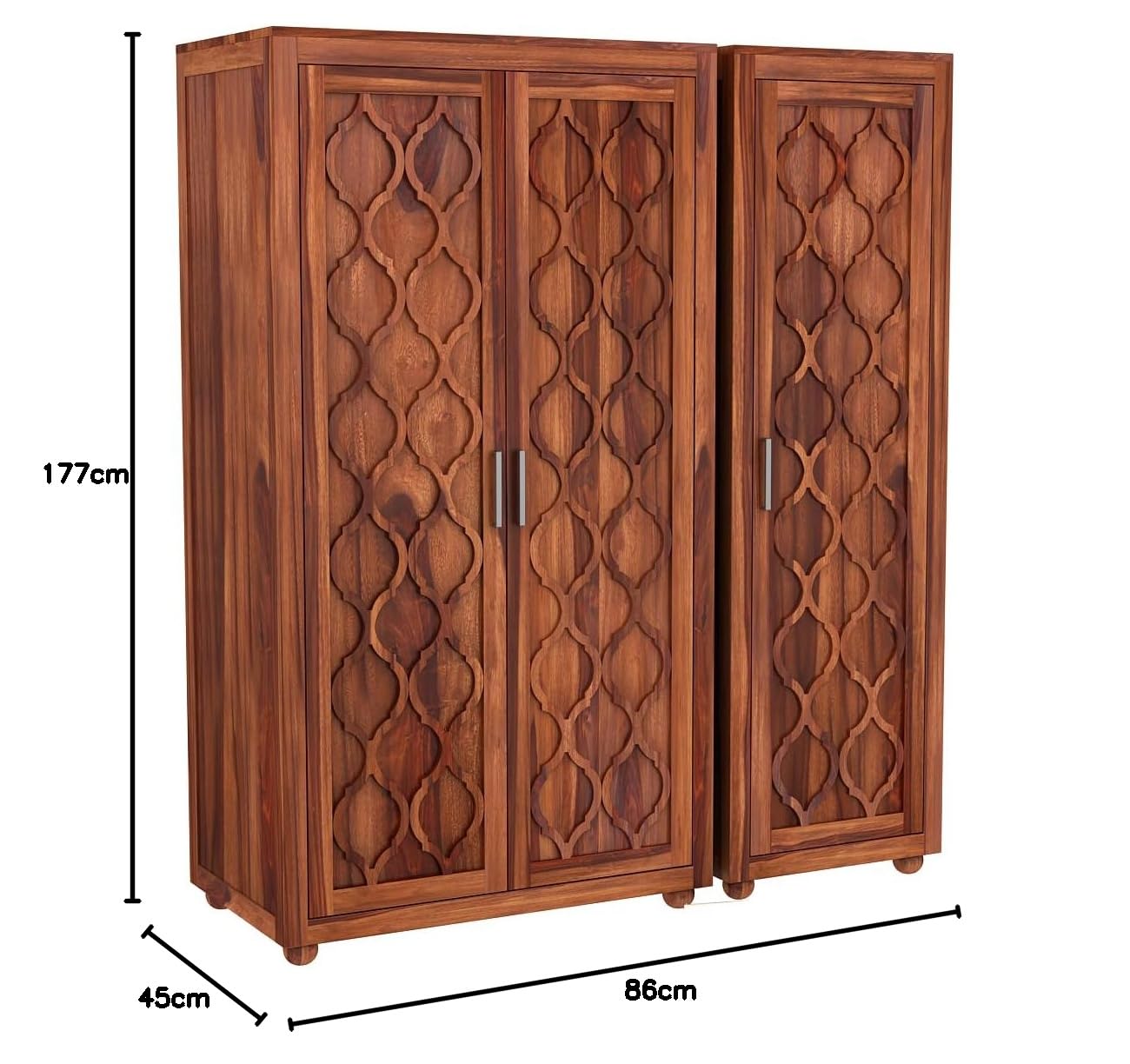 Solid Sheesham Wood 3-Door Wardrobe with 2 Drawers, 6 Shelves & Hanging Space – Large Bedroom Almirah (Honey Finish)