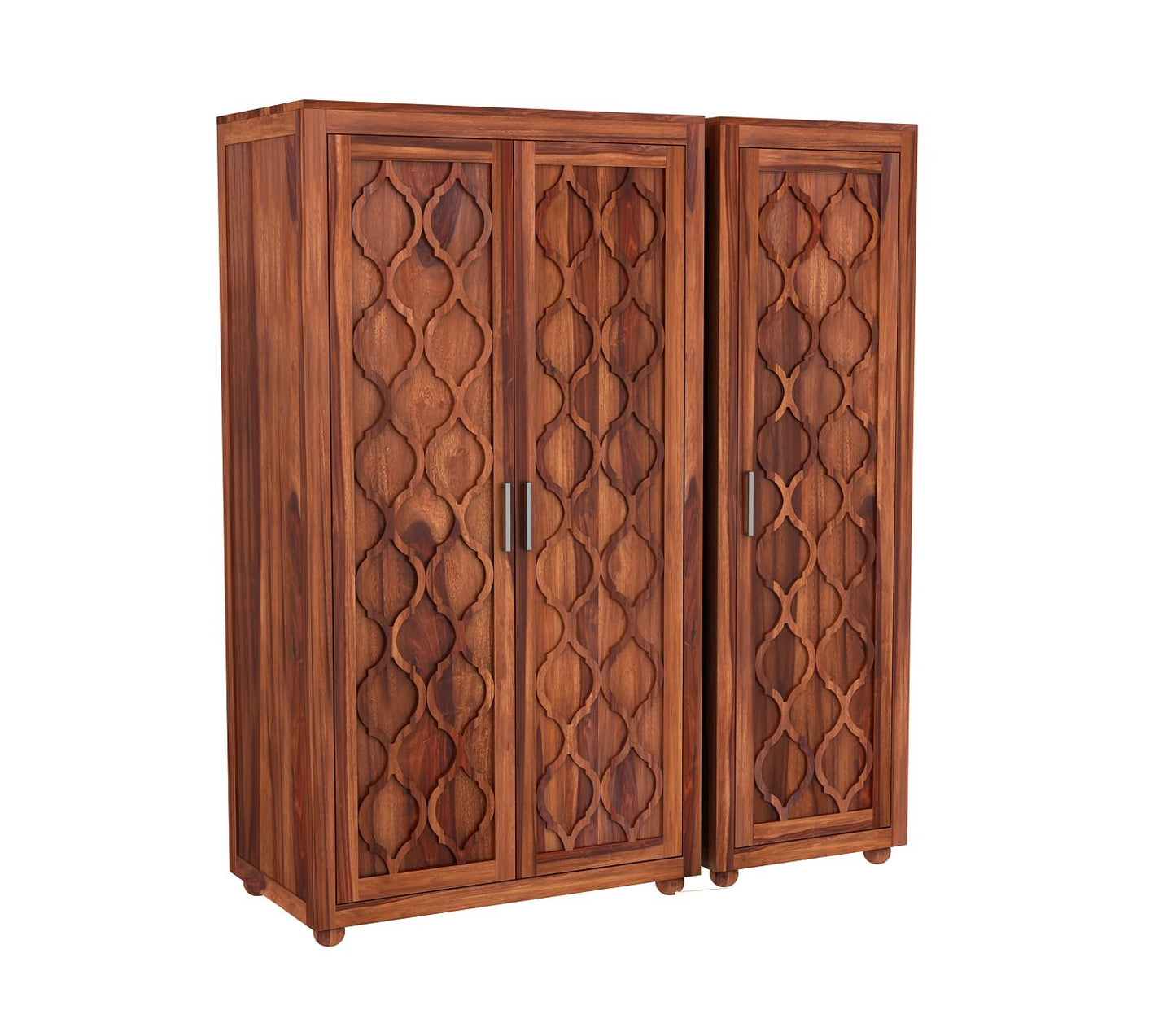 Solid Sheesham Wood 3-Door Wardrobe with 2 Drawers, 6 Shelves & Hanging Space – Large Bedroom Almirah (Honey Finish)