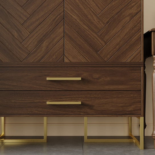 Premium Mango Wood Wardrobe in Honey Finish with Golden Handles