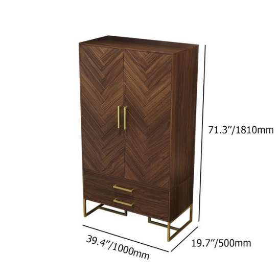 Premium Mango Wood Wardrobe in Honey Finish with Golden Handles
