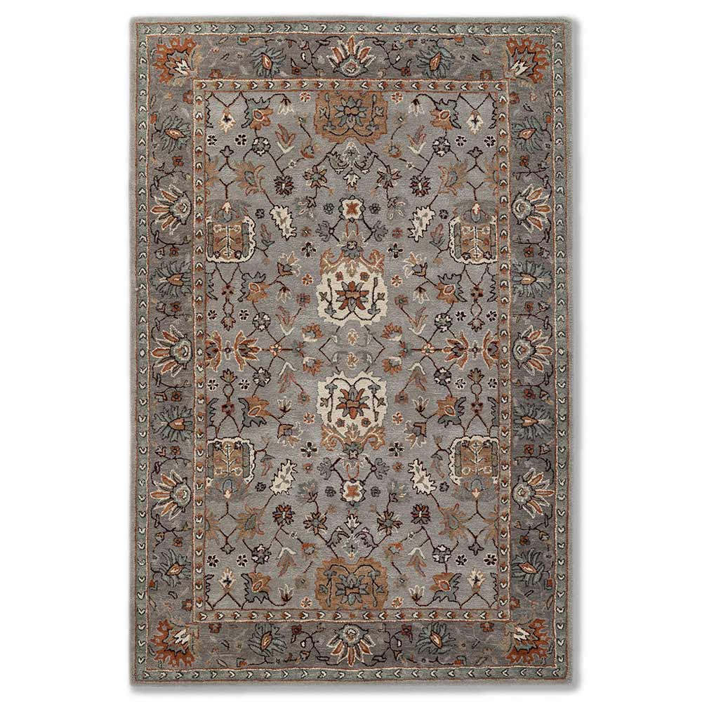 Decorative rug with floral patterns on a plain background