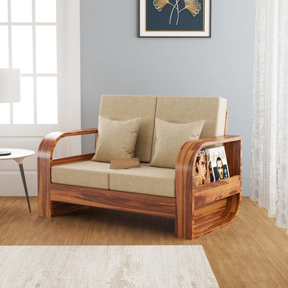 Sheesham Wood 2 Seater Sofa Set for Living Room & Home Office | Solid Wooden Sofa Set Furniture (Natural Teak Finish)