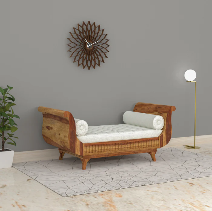 Traditional Handmade Wooden Sofa | Light Finish 2 or 3-Seater (58 x 35 x 32 Inch)