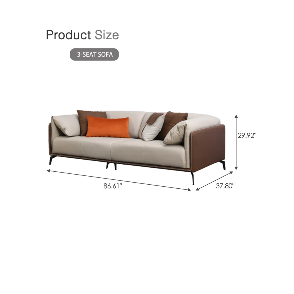 3-seat sofa with dimensions labeled on a white background