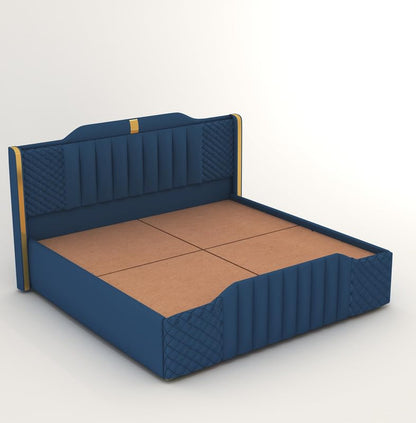 Modern King Size Upholstered Bed with Box Storage | Wooden Platform Double Bed with Premium Fabric Upholstery | 6.5 x 6 Ft Sheesham Wood Cot, Navy Blue