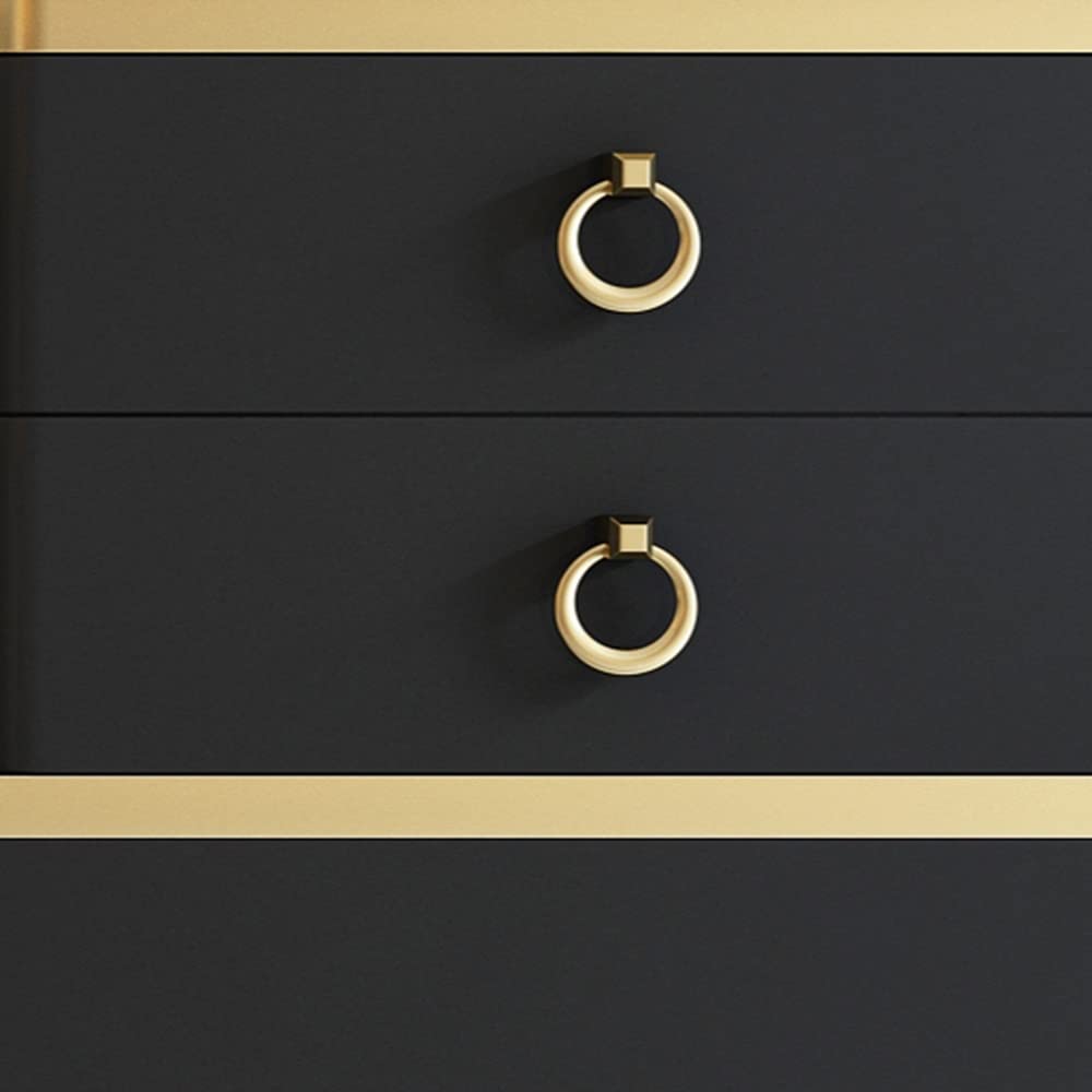 Black dresser with gold ring handles