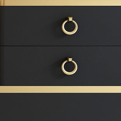 Black dresser with gold ring handles