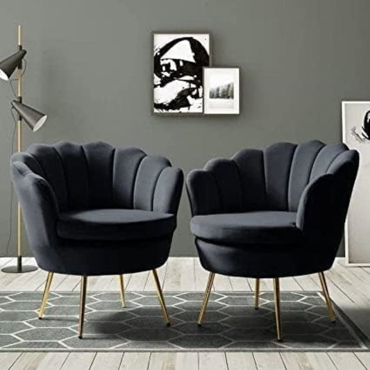 Set of 2 Modern Velvet Accent Chairs Gold Metal Legs (Black)