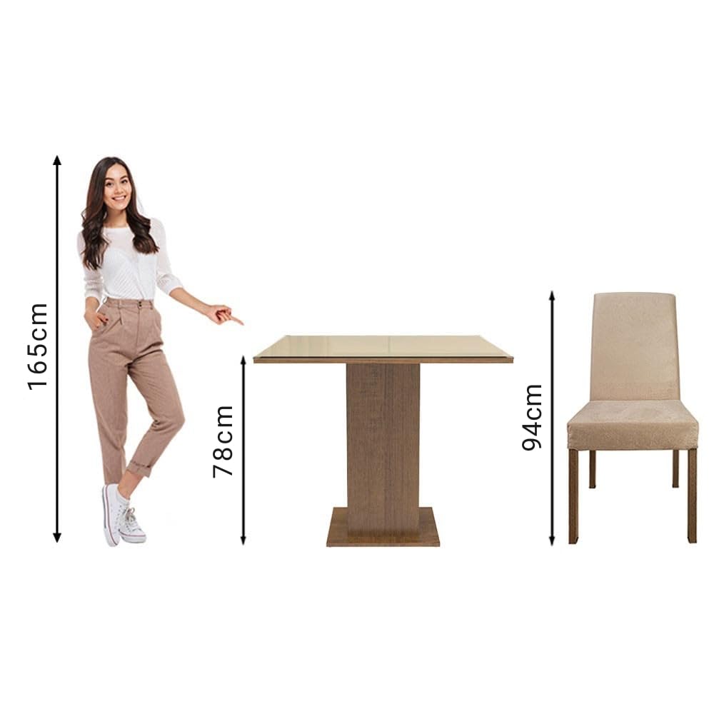 4-Seater Dining Set with Square Glass Table Top, Sturdy Wooden Frame,
