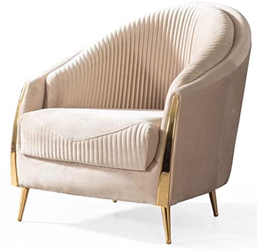 Beige armchair with gold accents on a white background