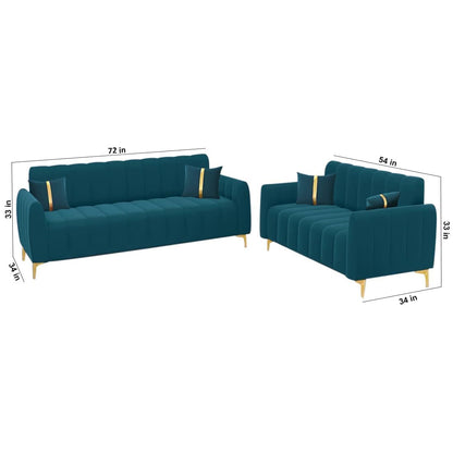 5 Seater Premium Fabric Sofa Set for Living Room (3+2, Teal Color)