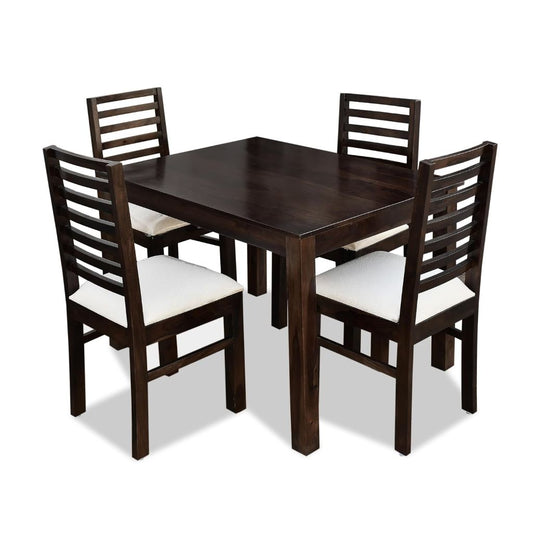 Modern Solid Sheesham Wood 4 Seater Dining Table Set with Cushion Chairs – Walnut Finish