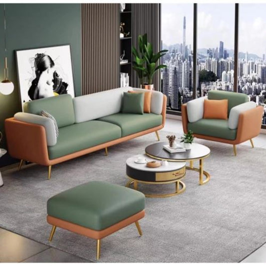 Turquoise Green & Brown 3+1 Fabric Sofa Set with Footrest  Luxury Upholstery & Elegant Modern Design