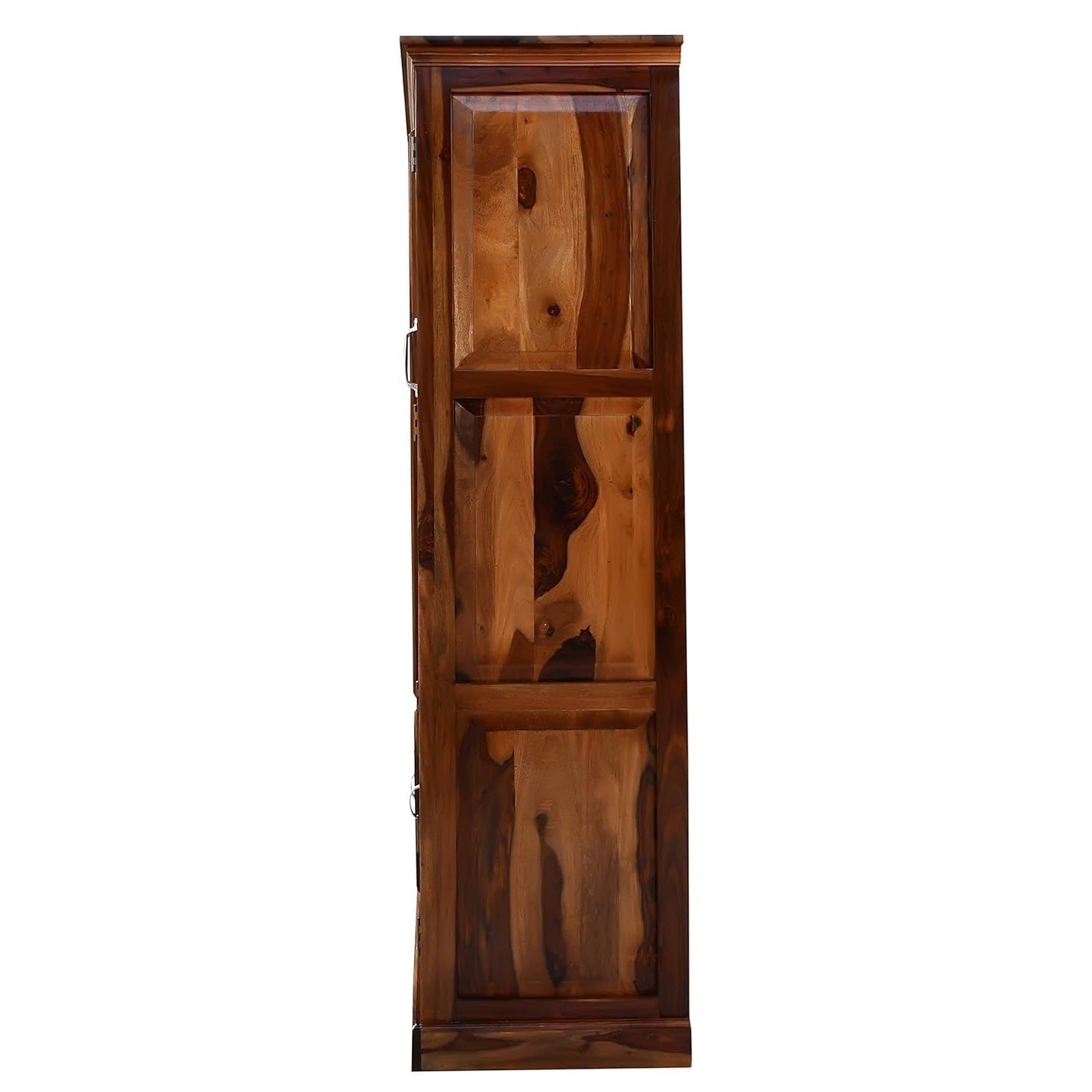 Solid Sheesham Wood 4-Door Wardrobe with Diamond Cut Design – Almirah with 4 Shelves & 2 Drawers (Natural Honey Oak)