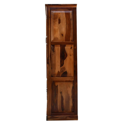 Solid Sheesham Wood 4-Door Wardrobe with Diamond Cut Design – Almirah with 4 Shelves & 2 Drawers (Natural Honey Oak)