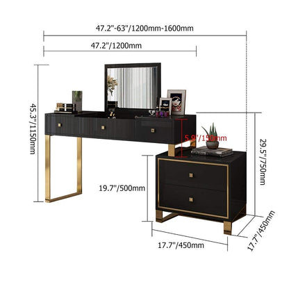 Dressing table with dimensions labeled on a white background