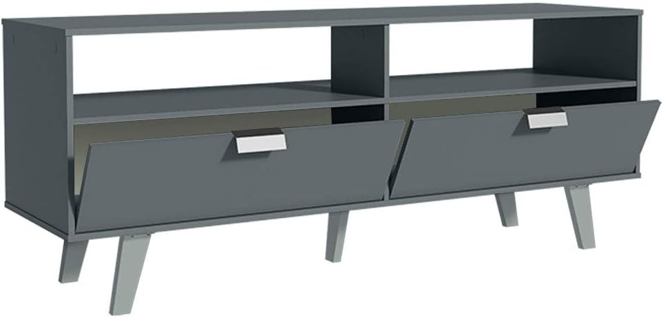 TV Stand with 2 Doors for TVs up to 55 Inches, Wood, 136 W x 54 H x 39 D Cm Grey