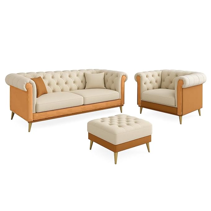 Beige & Black 3+2+1 Seater Sofa Set | Faux Leather Upholstery | For Living Room & Office