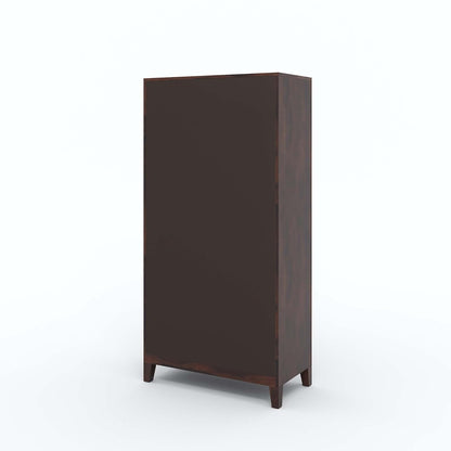 Solid Sheesham Wood Kitchen Cabinet – Crockery Storage Unit with 2 Glass Doors & 4 Drawers (Walnut Finish)