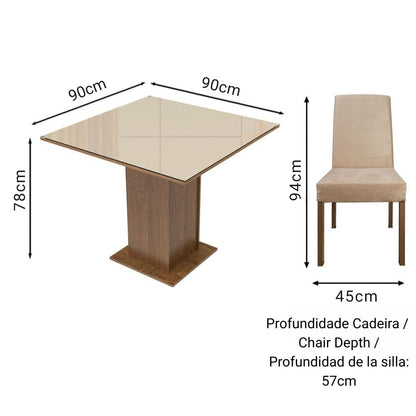 4-Seater Dining Set with Square Glass Table Top, Sturdy Wooden Frame,