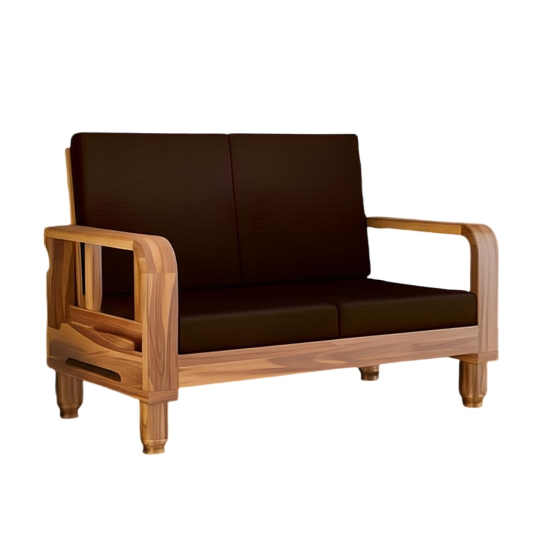 Brown sofa with wooden frame on a white background