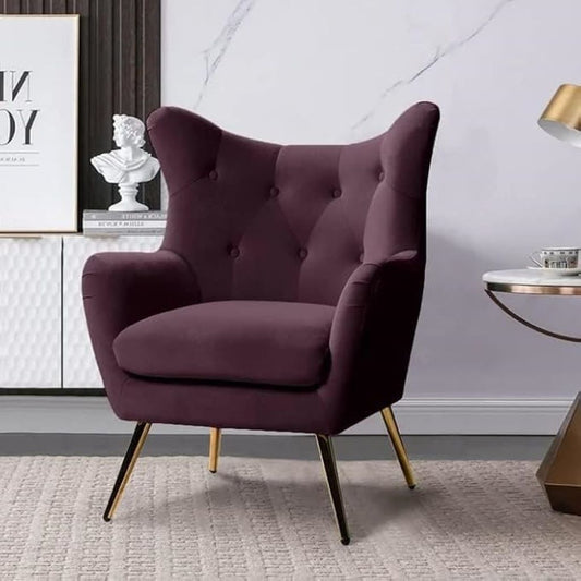 Purple armchair in a room with decorative elements
