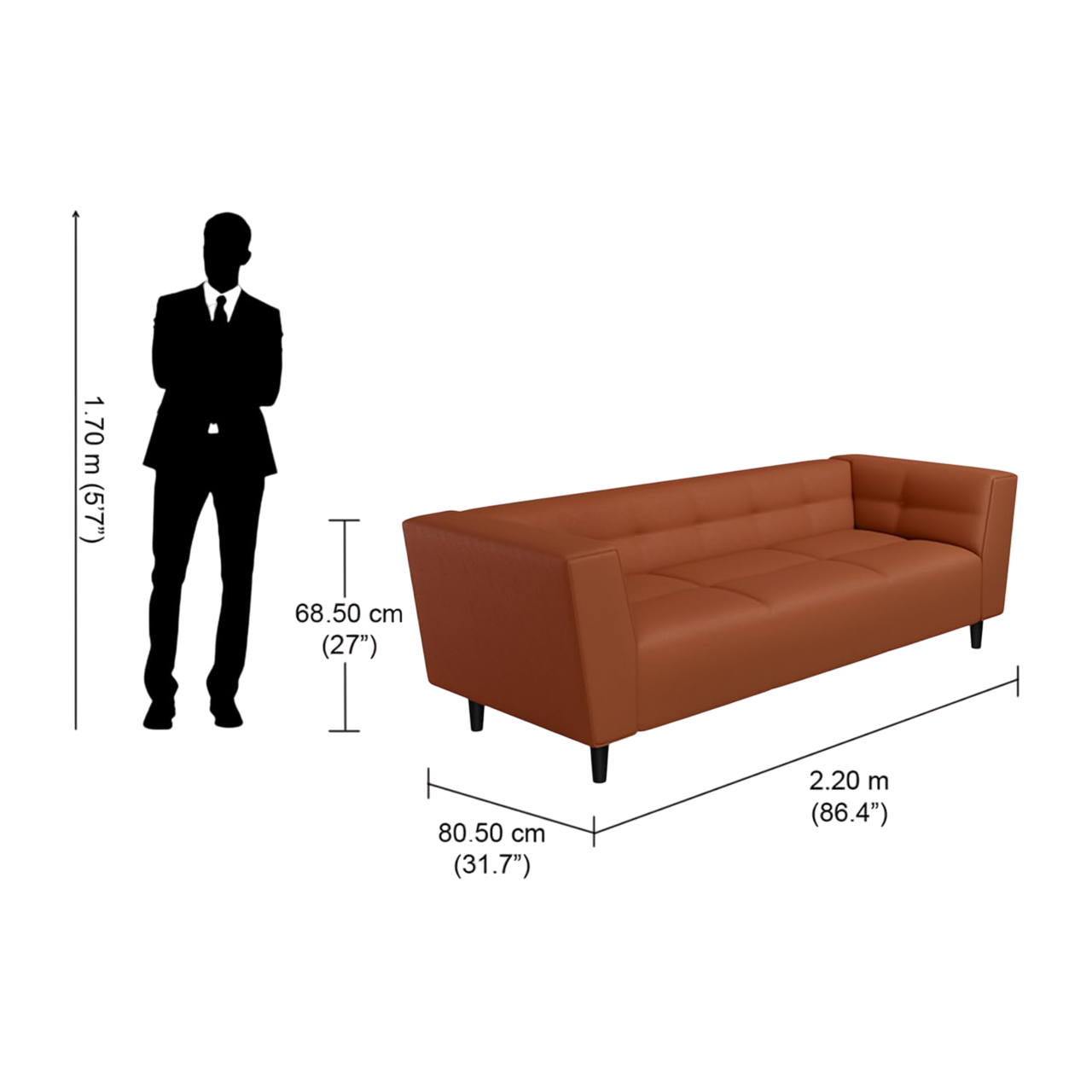 3-Seater Synthetic Leather Sofa | Modern Sofa with Arms for Living Room