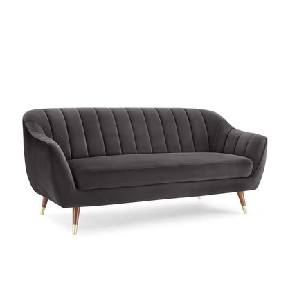 Gray sofa with wooden legs on a white background